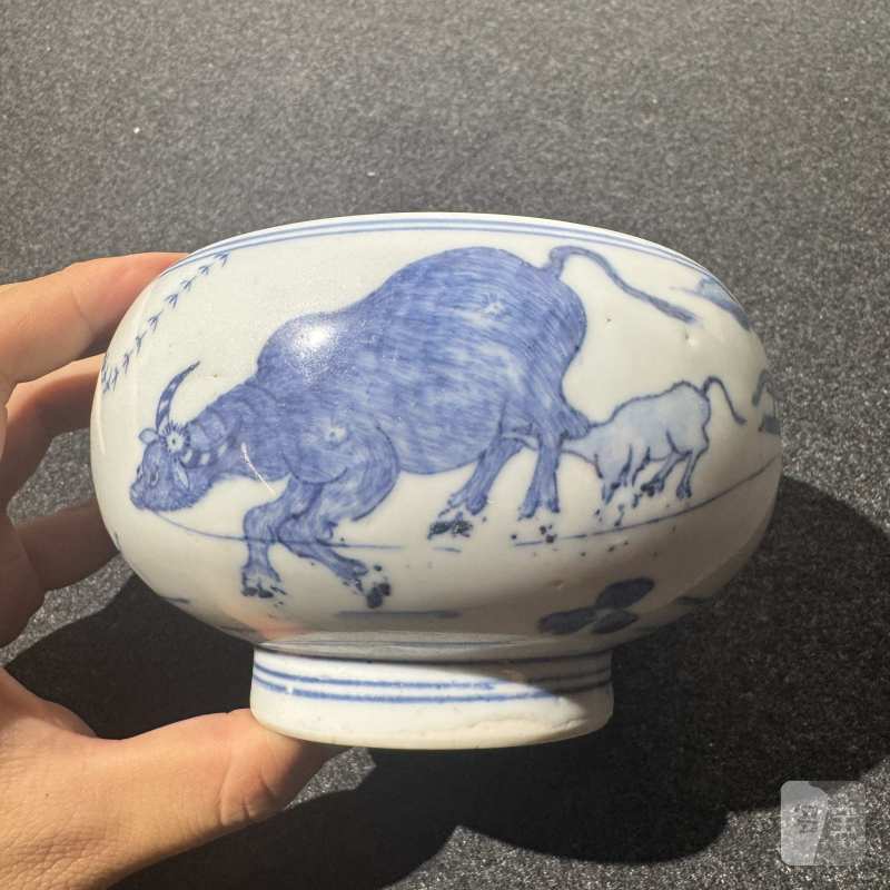 清雍正 青花刘海戏金蟾钵 - 图5